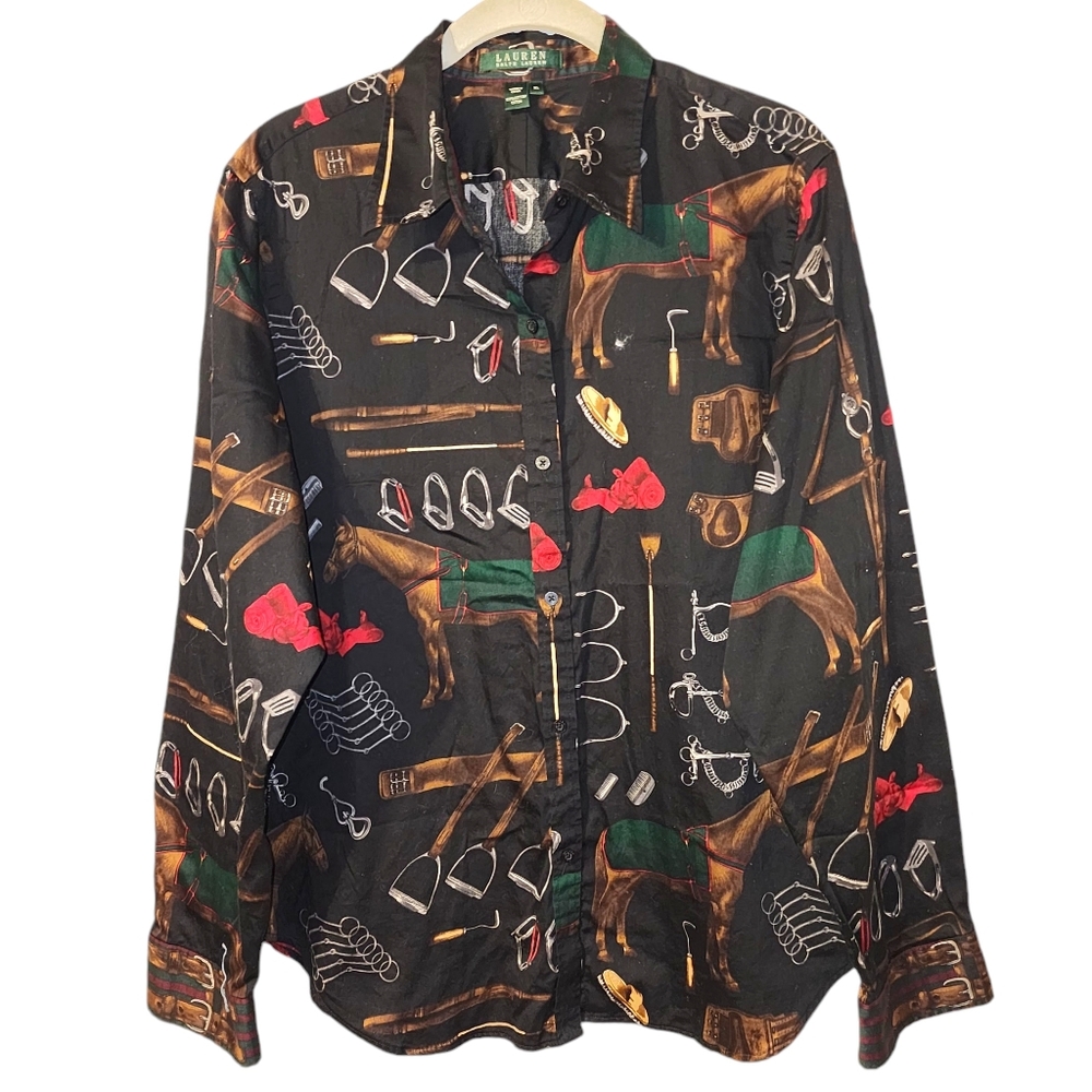 Equestrian Print Button-Up Shirt